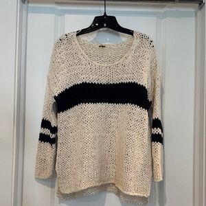 Free People Ivory and Navy Striped Sweater